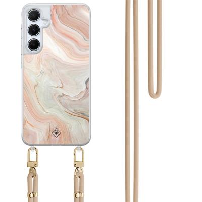 Samsung Galaxy A55 hoesje met beige koord - Marmer waves Samsung Galaxy A55 hoesje met beige koord - Marmer waves