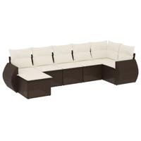 8-delige Loungeset met kussens poly rattan bruin - thumbnail