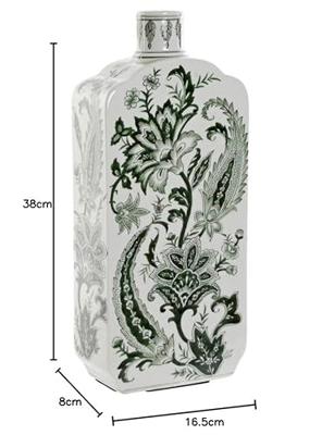 Vaas Home ESPRIT Wit Groen Porselein Blad van een plant 16,5 x 8 x 38 cm