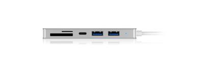 ICY BOX 3-voudige USB-C hub en kaartlezer voor SD en microSD, 3x USB 3.0, USB 3.0-aansluiting, aluminium, geïntegreerde kabel, zilver/wit