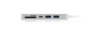 ICY BOX 3-voudige USB-C hub en kaartlezer voor SD en microSD, 3x USB 3.0, USB 3.0-aansluiting, aluminium, geïntegreerde kabel, zilver/wit - thumbnail