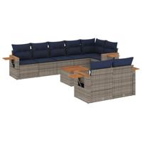 9-delige Loungeset met kussens poly rattan grijs - thumbnail