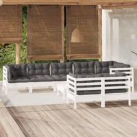 9-delige Loungeset met kussens massief grenenhout wit - thumbnail