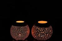 J-Line theelichthouder Kokosnoot - jute - wit - 2 stuks - thumbnail