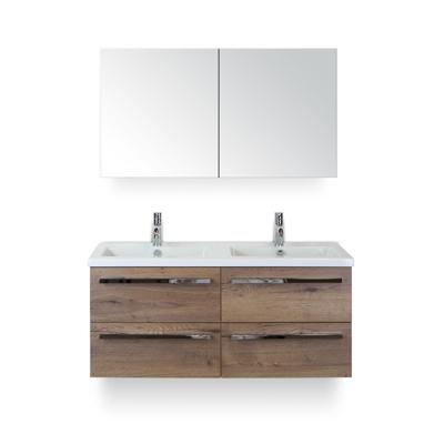 Seville Badmeubelset 120 cm - 4 laden Tabacco - Wastafel Djazz Dubbel - met Spiegelkast