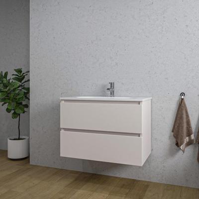 Adema Chaci Badkamermeubelset - 80x46x57cm - 1 ovale keramische wasbak wit - 1 kraangat - 2 lades - mat cotton (beige) SW718717/SW1212765 Adema Chaci Badkamermeubelset - 80x46x57cm - 1 ovale keramische wasbak wit - 1 kraangat - 2 lades - mat cotton (beige) SW718717/SW1212765