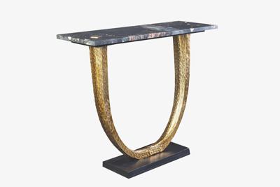 Handgemaakte wandtafel OMEGA 80cm zwart marmer goud metaal - 44851