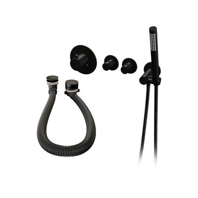 Thermostatische inbouw badkraan SET 01 met badvulcombinatie en handdouche mat zwart