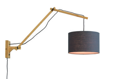 GOOD&MOJO Wandlamp 'Andes' Large, Bamboe en Eco linnen, kleur Donkergrijs/Naturel GOOD&MOJO Wandlamp 'Andes' Large, Bamboe en Eco linnen, kleur Donkergrijs/Naturel