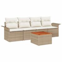 Tuinbankenset met kussen 5 pcs Beige poly rattan - thumbnail