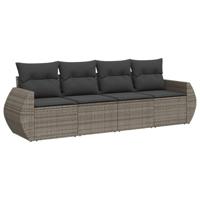4-delige Loungeset met kussens poly rattan grijs - thumbnail