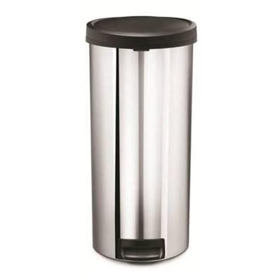 Simplehuman Afvalemmer Rond Glans met kunststof deksel 30 liter (Zilver)