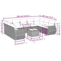 9-delige Loungeset met kussens poly rattan zwart - thumbnail