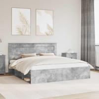 Bedframe met hoofdeinde Beton 200 x 200 cm Massief grenenhout - thumbnail