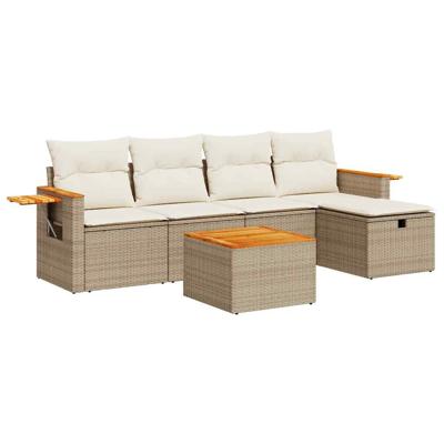 5-delige Loungeset met kussens poly rattan beige