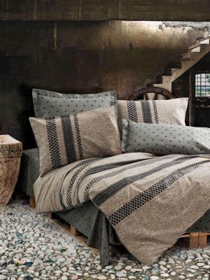 Beddenset - 1 dekbedovertrek 140 x 200 cm + 2 kussenslopen 60 x 60 cm - 100% versterkt katoen - Bruin