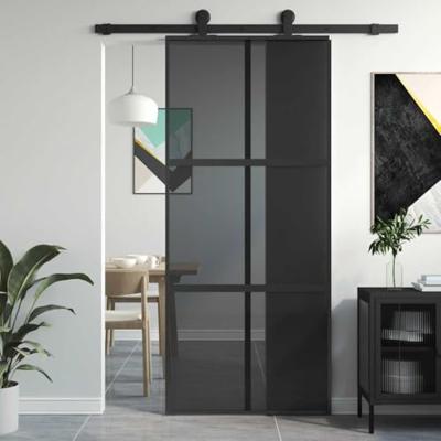 VidaXL Schuifdeur 90x205 cm gehard glas en aluminium zwart VidaXL Schuifdeur 90x205 cm gehard glas en aluminium zwart