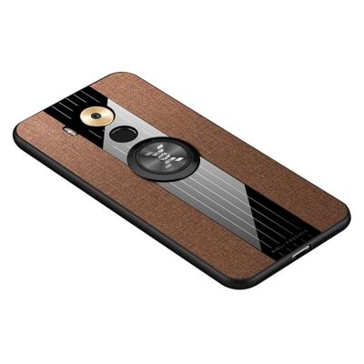 Voor Huawei mate 8 XINLI stiksels doek Textue schokbestendig TPU beschermhoes met ring houder (bruin)