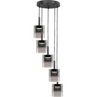 Highlight 5-lichts hanglampSalerno rond zwart met smoke glas - H5429.01 - thumbnail