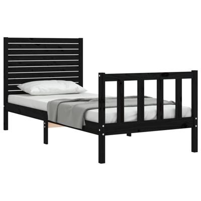 Bedframe met hoofdbord massief hout zwart