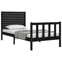 Bedframe met hoofdbord massief hout zwart - thumbnail