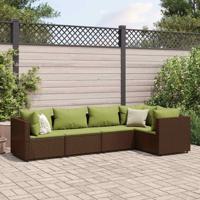 5-delige Loungeset met kussens poly rattan bruin - thumbnail
