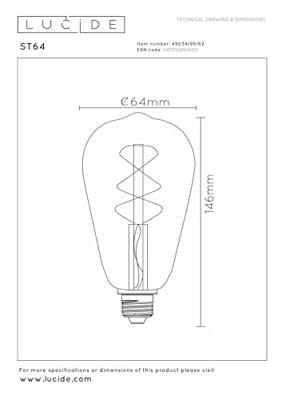 Lucide ST64 - Filament lamp - Ø 6,4 cm - LED 3 StepDim (Memory) - E27 - 1x4,9W 2200K - Amber Lucide ST64 - Filament lamp - Ø 6,4 cm - LED 3 StepDim (Memory) - E27 - 1x4,9W 2200K - Amber
