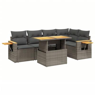 6-delige Loungeset met kussens poly rattan grijs 6-delige Loungeset met kussens poly rattan grijs