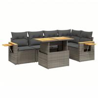 6-delige Loungeset met kussens poly rattan grijs - thumbnail