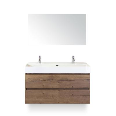 Maxx XL Badmeubelset 120 cm - Tabacco - Wastafel Kube Enkel 2 kraangaten - met Spiegel