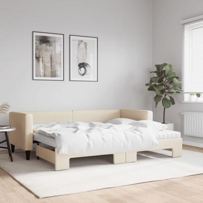 Slaapbank met onderschuifbed en matrassen 80x200 cm stof crème