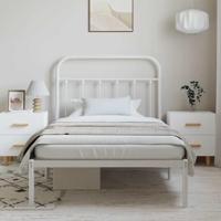 Bedframe met hoofdbord metaal wit 100x190 cm - thumbnail