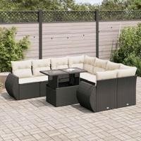9-delige Loungeset met kussens poly rattan zwart - thumbnail