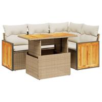 5-delige Loungeset met kussens poly rattan beige - thumbnail