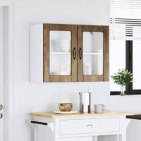 Keukenbovenkast met glazen deur Lucca bewerkt hout gerookt eikenkleur - thumbnail