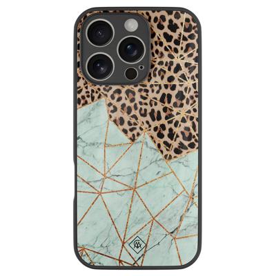 iPhone 16 Pro glazen hardcase - Luipaard marmer mint iPhone 16 Pro glazen hardcase - Luipaard marmer mint