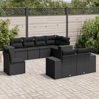 8-delige Loungeset met kussens poly rattan zwart - thumbnail