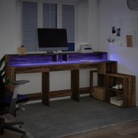 Bureau met LED-verlichting 200x104x91 cm hout bruin eikenkleur - thumbnail