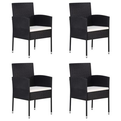 Tuinstoelen 4 st met crèmewitte kussens poly rattan zwart