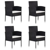 Tuinstoelen 4 st met crèmewitte kussens poly rattan zwart - thumbnail