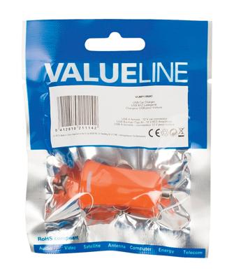 Valueline Vlmp11950o Usb-autolader Usb A Female - 12v-autoaansluiting Oranje