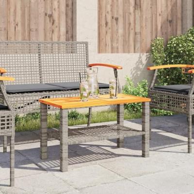 Tuintafel 70x38x42 cm poly rattan en acaciahout grijs - thumbnail