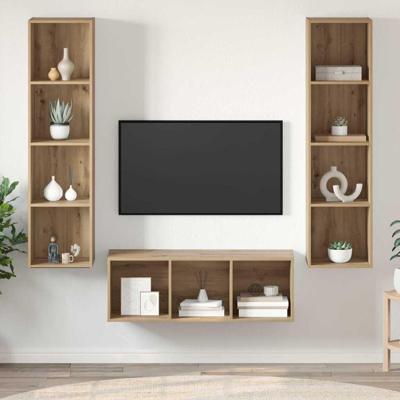 TV-kast set 3 pcs artisanaal eikenkleurig 37 x 37 x 142.5 cm