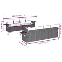 9-delige Loungeset met kussens poly rattan zwart - thumbnail