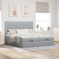 Ottoman bed met matrassen en LED's 160x200cm stof lichtgrijs - thumbnail