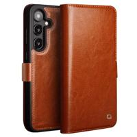 Qialino Samsung Galaxy S25 hoesje - Leren bookcase - Cognac - thumbnail