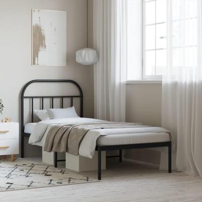 Bedframe met hoofdbord metaal zwart 90x200 cm Bedframe met hoofdbord metaal zwart 90x200 cm