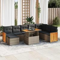9-delige Loungeset met kussens poly rattan acacia grijs - thumbnail
