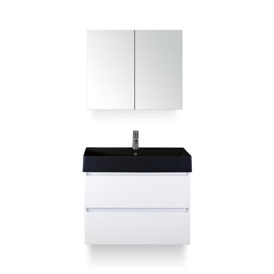 Maxx XL Badmeubelset 80 cm - Wit Hoogglans - Wastafel Kube Zwart 1 kraangat - met Spiegelkast