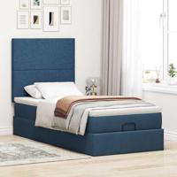 Ottoman bed met matras en LED's 80x200cm stof blauw - thumbnail